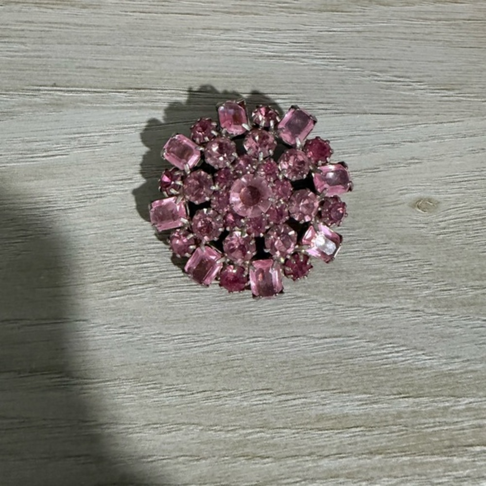 Vintage Circular Pink Rhinestone Brooch